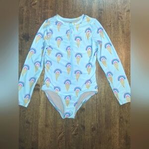 Tea Collection Long Sleeve Zip Rainbow Ice Cream Cone Girls Bathing Suit 12